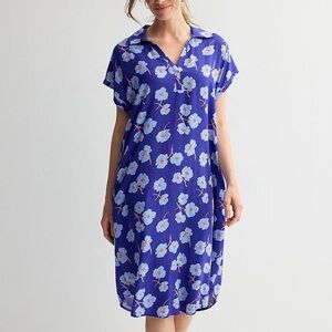 Draper James Woven Collared Midi Blue Floral Sleep Dress Size XL